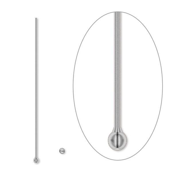 Head pin 1pkg10 gunmetal-plated, 1.5 inch / 1.5mm ball tip, 24 gauge brass image number 0