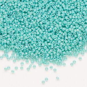 Seed bead, Miyuki, glass, pkg/35g, #15 rocaille, opaque rainbow sea opal, (RR-485).