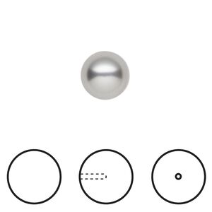 Pearl 100pk grey, Swarovski&reg; 10mm half-drilled round 5818