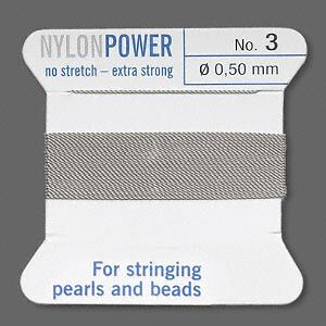 Thread, Griffin, nylon, grey, size #3. Sold per 2-meter card (approximately 78 inches).