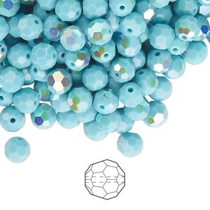 Bead 24pk turquoise AB, Preciosa Czech crystal 5mm round