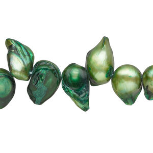 Freshwater pearl 1pkg1, baroque, 15 inch green and dark green 8x7mm-16x9mm cultured