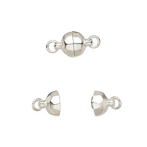 Clasp magnetic 1pkg1 sterling silver, 8mm hammered round, 1-strand