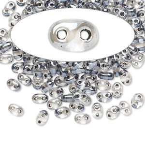 Seed bead, Preciosa Twin&trade; Czech glass, pkg/50g, 5x2.5mm oval, transparent grey terra color-lined clear, (38649).