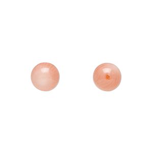 Bead, bamboo coral (dyed), pink, 7.5-8.5mm half-drilled round, Mohs hardness 3-1/2 to 4. Sold per pkg of 2.