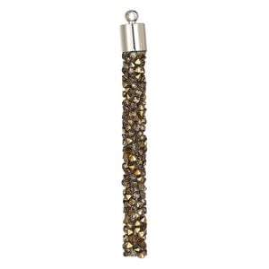 Focal, glass / resin / imitation rhodium-finished brass, gold, 53x6mm stick. Sold per pkg of 4.