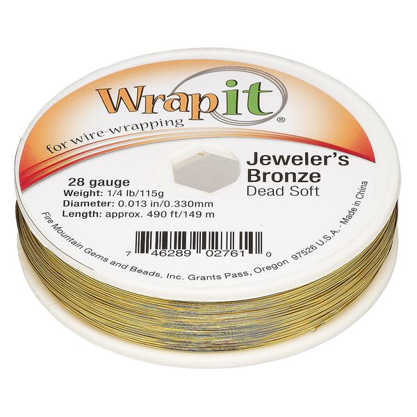Wire, Wrapit&reg;, jeweler's bronze, dead-soft, round, 28 gauge. Sold per 0.25-pound spool, approximately 490 feet. image number 0