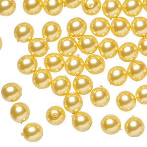 Bead, Czech pearl-coated glass druk 1pkg60, opaque yellow, 6mm round.
