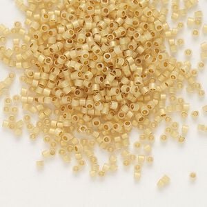 Seed bead, Delica&reg;, glass, pkg/50g, #11 round, translucent 24Kt gold-lined opal (DB-0230).