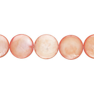 Mother-of-pearl shell 1pkg1, puffed flat round bead 15 inch tulip 11-12mm