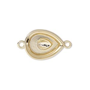 Link, Almost Instant Jewelry&reg;, gold-plated "pewter" (zinc-based alloy), 20x15mm teardrop with 18x13mm pear setting. Sold per pkg of 2.