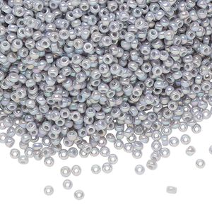 Seed bead, Miyuki, glass, pkg/250g, #11 rocaille, opaque rainbow ghost grey, (RR-489).
