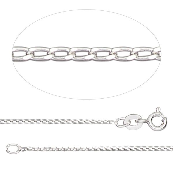 Chain 1pkg1 sterling silver curb, 1mm / springring clasp, Gossamer&trade; 20 inch image number 0