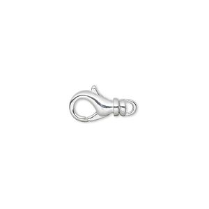 Clasp lobster claw 1pkg100 silver-plated, 12x7mm swivel, brass 1-strand