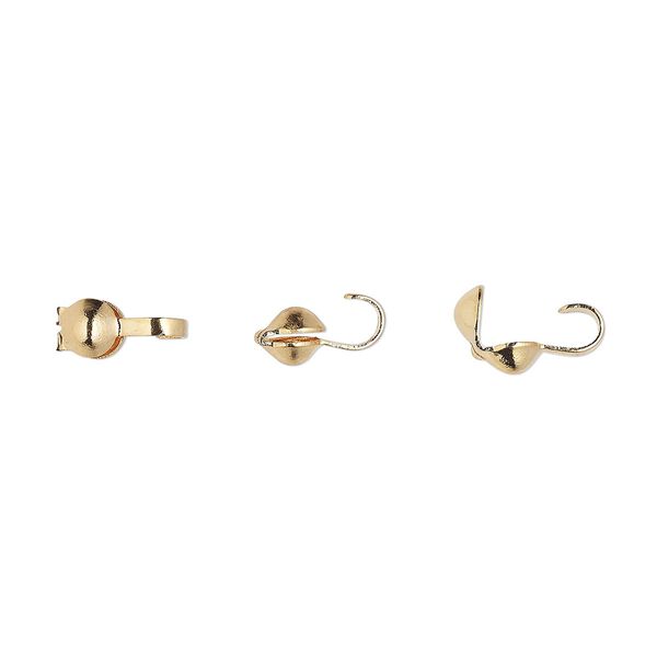 Bead tip bottom clamp-on 1pkg100 gold-plated, 6x3mm / open loop, brass / Hot Tips&reg; image number 0