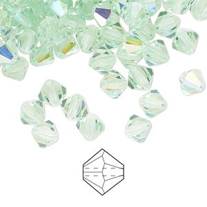 Bead 288pk chrysolite AB, Preciosa Czech crystal 6mm bicone