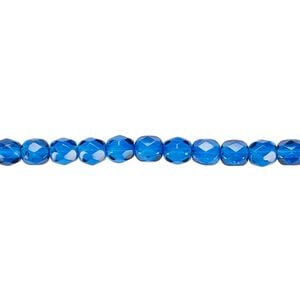 Bead, Czech fire-polished dipped d&eacute;cor glass, sapphire blue, 4mm faceted round. Sold per 15-1/2" to 16" strand, approximately 100 beads.