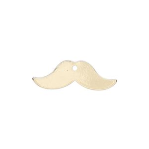 Charm, gold-finished steel, 25x9mm mustache. Sold per pkg of 10.