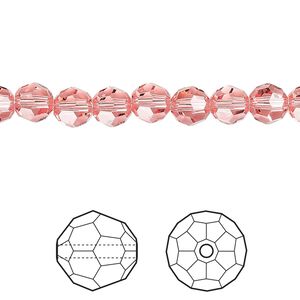 Bead 12pk rose peach, Crystal Passions&reg; 6mm round 5000