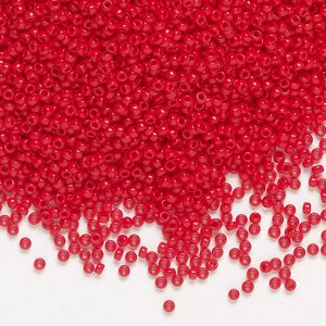 Seed bead, Miyuki, glass, pkg/35g, #15 rocaille, opaque red (RR-408).