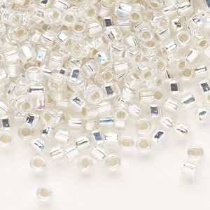 Seed bead, Dyna-Mites&trade;, glass, silver-lined translucent rainbow clear, #6 round with square hole. Sold per 40-gram pkg.