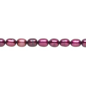 Pearl 1pkg1 cultured freshwater, 4-6mm rice C grade, 15 inch dyed wine