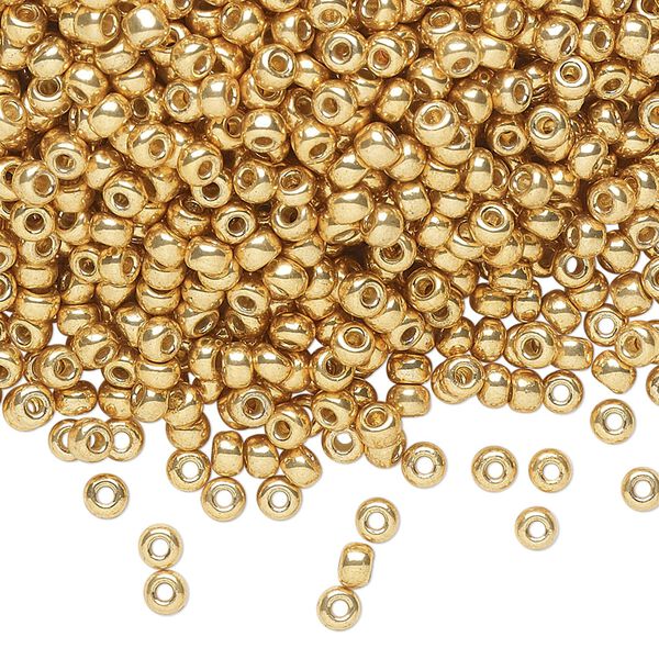 Seed bead, Miyuki 1pkg250g glass, #8 rocaille, Duracoat&reg; opaque galvanized gold / outside dyed (RR-4202) image number 0