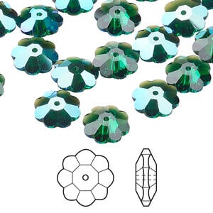 Margarita flower 1pkg288 majestic green shimmer, Swarovski&reg;, 10x3.5mm flower bead 3700