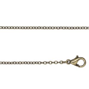 Chain 1pkg1 cable, 2mm / lobster claw clasp, antique gold-finished steel 16 inch