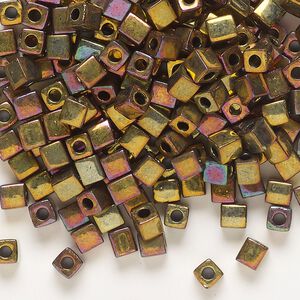 Seed bead, Miyuki, glass, pkg/250g, 3.5-3.7mm square, opaque iris metallic fuchsia (SB-462).