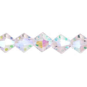 Bead 1pk translucent pink AB, Celestial Crystal&reg; 10mm bicone 8 inch