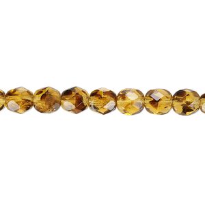 Bead, Czech fire-polished glass, tortoise, 6mm faceted round. Sold per 15-1/2" to 16" strand, approximately 65 beads.