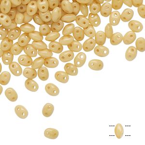 Bead, Preciosa Twin&trade;, Pressed Twin, Czech pressed glass, opaque wheat tan, 5x2.5mm oval with (2) 0.7-0.8mm holes. Sold per 250-gram pkg.