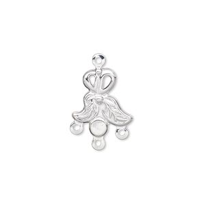 Drop, silver-plated steel, 14x13mm single-sided double leaf with 3 loops and 3mm round setting. Sold per pkg of 100.