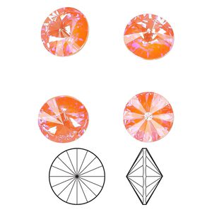 Chaton 4pk crystal orange glow DeLite, Crystal Passions&reg; 14mm rivoli 1022