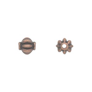 Bead 1pkg50 copper-plated "pewter", 8mm corrugated round, antique