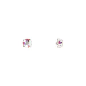 Bead 1440pk rose montees crystal AB silver plate, Preciosa Czech crystal 3.8-4mm round SS16
