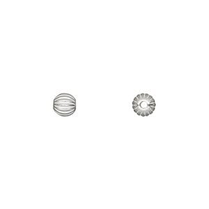 Bead 1pkg2 sterling silver, 5mm seamless corrugated round