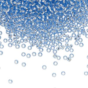 Seed bead, TOHO BEADS&reg;, glass, pkg/250g, #11 round, transparent silver-lined light sapphire (TR-11-33).