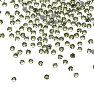 Flat back, Dance With Me&trade; crystal hotfix rhinestone, peridot, foil back, 2.3-2.5mm rose, SS8. Sold per pkg of 144 (1 gross).