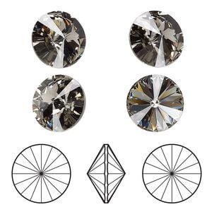 Chaton 4pk black diamond foil back, Crystal Passions&reg; 12mm rivoli 1122