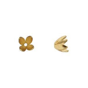 Bead cap, gold-finished copper, 9-7mm flower, fits 4-6mm round bead. Sold per pkg of 20.