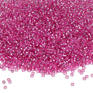 Seed bead, Miyuki 1pkg250g glass, #15 rocaille, Duracoat&reg; transparent silver-lined pink parfait / outside dyed (RR-4267)