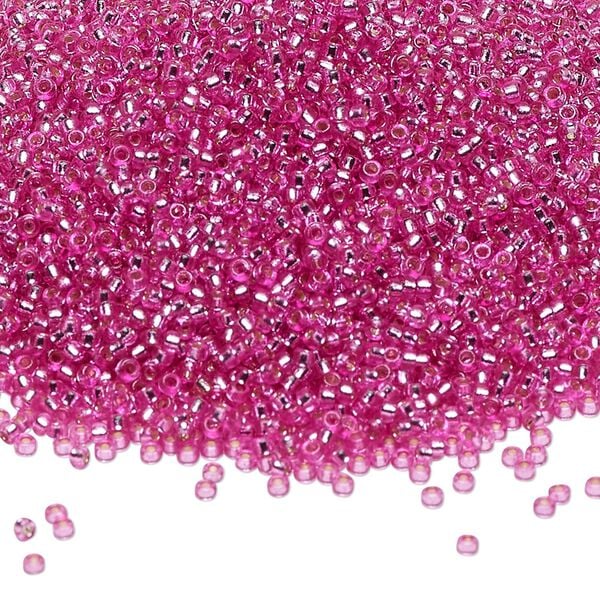 Seed bead, Miyuki 1pkg250g glass, #15 rocaille, Duracoat&reg; transparent silver-lined pink parfait / outside dyed (RR-4267) image number 0
