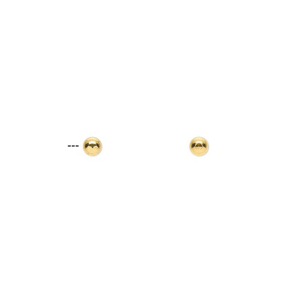 Bead end 1pkg100 gold-plated, 3mm half-drilled round / for memory wire / approx 0.75mm inside diameter, brass image number 0