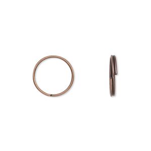 Split ring 1pkg100 copper-finished, 12mm round, 10.4mm inside diameter / steel / antique