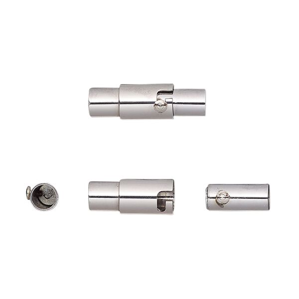 Clasp magnetic 1pkg1, 17x5mm locking round tube / fits 3.5mm cord, stainless steel 1-strand image number 0