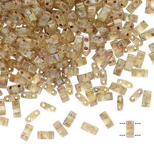 Seed bead, TILA&reg;, glass, pkg/250g, 5x2.3mm half tila rectangle, translucent Picasso light amber, (HTL-4501).