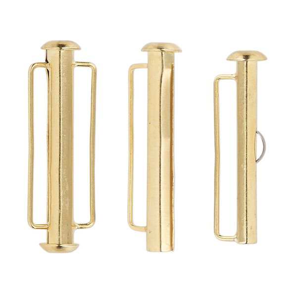 Clasp slide lock 1pkg4 gold-plated, 31x6mm round tube / fits 23x2mm cord, brass 1-strand image number 0