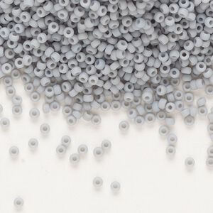 Seed bead, Miyuki, glass, pkg/25g, #11 rocaille, opaque matte grey, (RR-498F).
